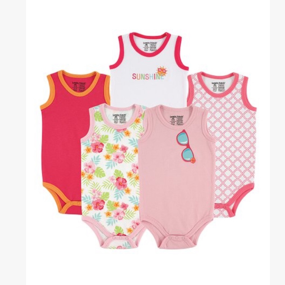 •Pink Sunglasses 5 Piece Sleeveless Bodysuit Set